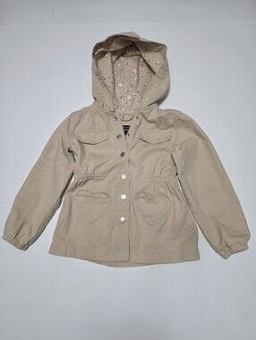 Victory Heart Girl's Cotton Lightweight Khaki Utility Hoodie Jacket Sz 6